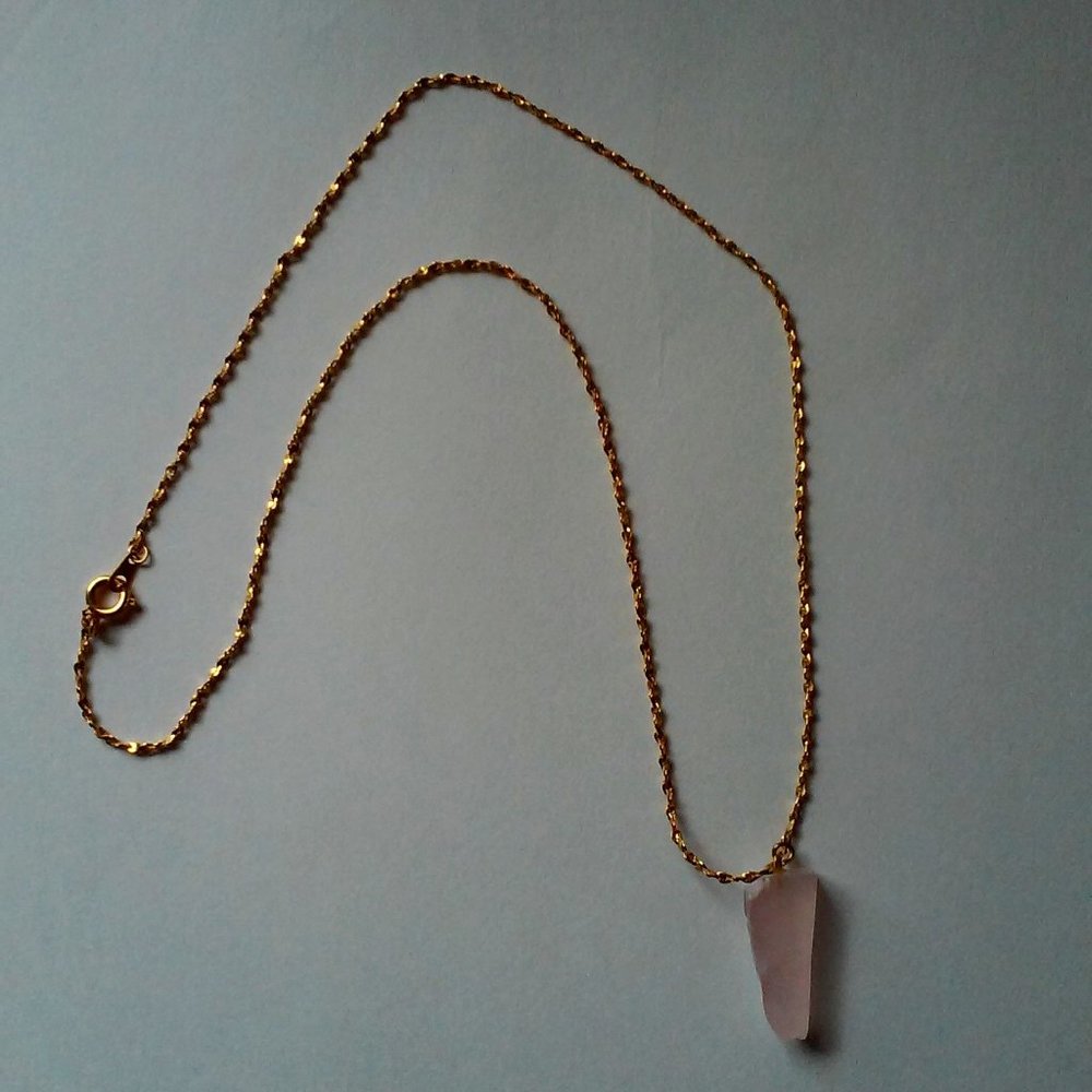 Pink Crystal Gold Chain Necklace 9 3/4" Long Crystal 1"